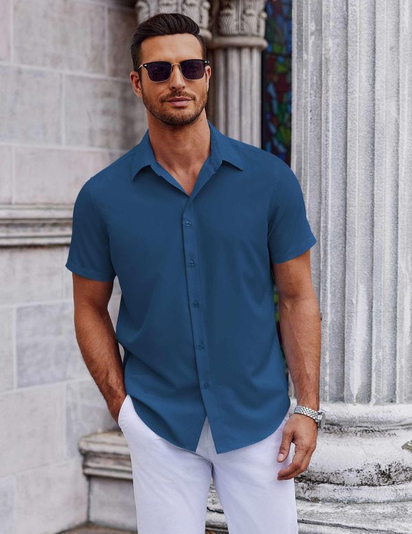 Mens Short Sleeve Button Down Shirts Casual Summer Shirt Untucked Dress Shirts