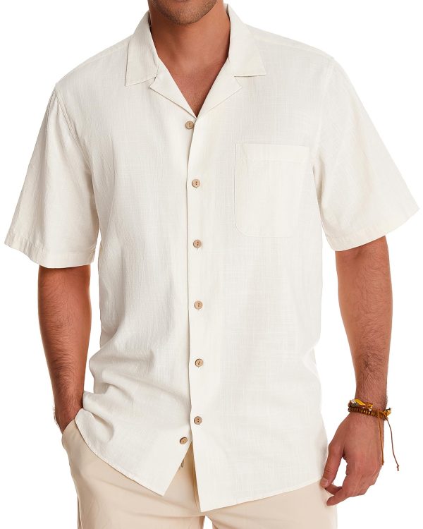 Cuban Linen Shirts for Men Short Sleeve Button Down Shirt Cotton Summer Beach Camp Vacation Hawaiian Shirts