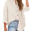 Casual Shirts for Women Long Sleeve Button Down Blouses Fall 2024 Solid Color Trendy Tops with Pocket