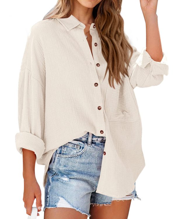Casual Shirts for Women Long Sleeve Button Down Blouses Fall 2024 Solid Color Trendy Tops with Pocket