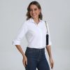 Women's Button Down Shirt Tailored 3/4 Sleeve Slim Fit Non Iron Wrinkle Free Basic Formal Work Blouses
