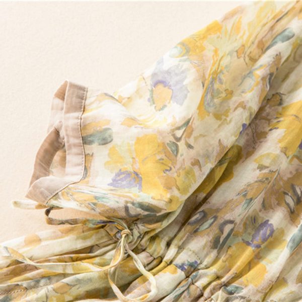 Women Boho Floral Cotton Linen Button Down Shirt Dress with Belt Summer Half Sleeve Lapel Casual Dressy Tunic Dress