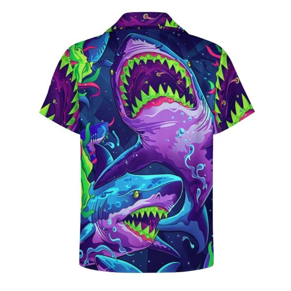 Mens Hawaiian Shark Shirts Short Sleeve Button Up Beach Summer Button Down Hawaiian Trippy Shirt for Men Women
