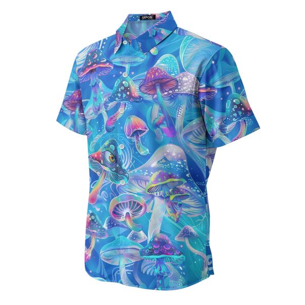 Mystical Mushroom Casual Hawaiian Shirt, Summer Mushroom Print Button Shirt, Birthday Gifts