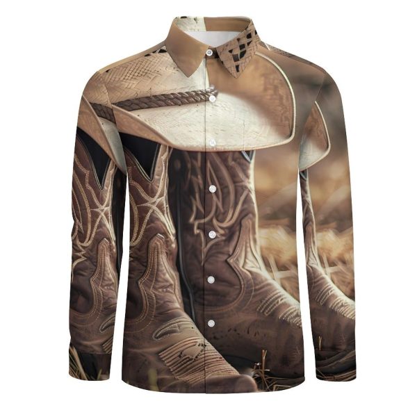 Western Vintage Denim Style Men's Dress Shirts Long Sleeve Golf Shirts Casual Button Down T-Shirt for Athletic Business