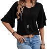 Womens Blouses Ruffle Short Sleeve T Shirts V Neck Double Tiered Bell Sleeve Top Spring Summer Fashion Clothes Cute Tunic