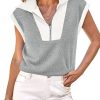 Womens Half Zip Sweatshirts Short Sleeve Color Block Lapel V Neck Loose Summer Pullover Tops