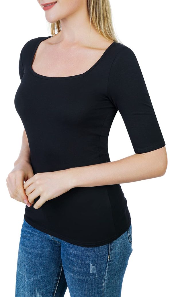 Women's Half Sleeve Square Neck Slim-Fit Tee Tops
