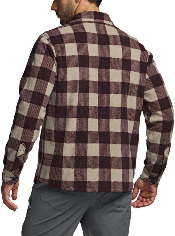 Men's Long Sleeve Heavyweight Fleece Shirts, Plaid Button Up Shirt, Warm Outdoor Casual Shirt with Pockets