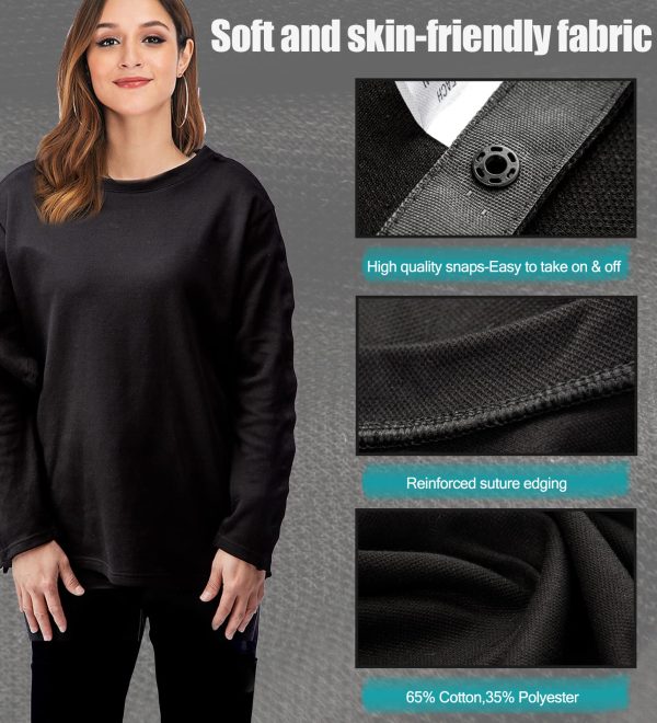 Shoulder Surgery Shirts, Unisex Rehab Shirt with Discreet Shoulder Snaps, Chemo Clothing, Long Sleeve Shirt Men