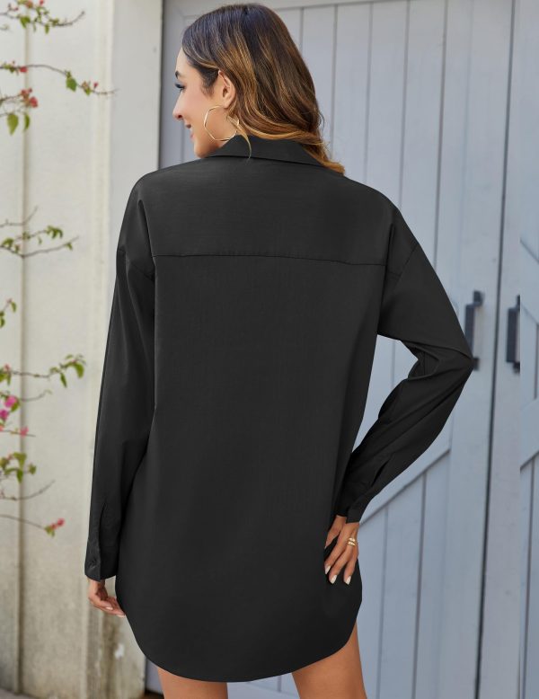 Women Oversized Button Down Shirts Boyfriend Long Sleeve Blouse Collared Tops