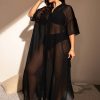 Women's Plus Size Sheer Mesh Half Sleeve Loose Swimsuit Maxi Dress Cover Up