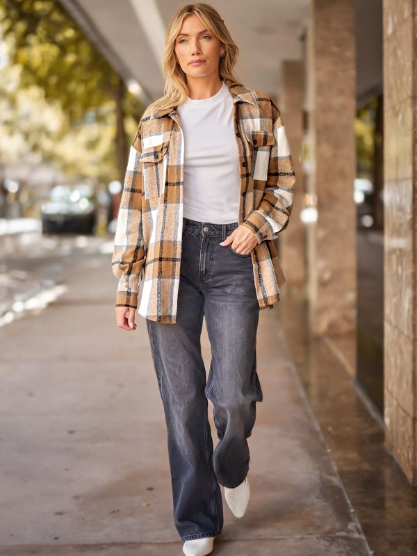 Womens Fall Outfits Fashion Clothes Shackets Flannel Plaid Button Down Long Sleeve Shirts Jackets