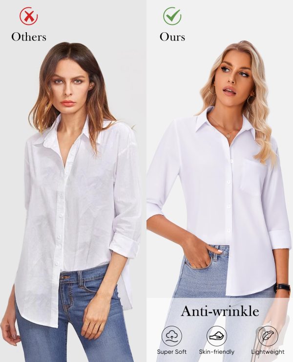 Button Down Shirts for Women Wrinkle Free Long Sleeve Shirts Dress Shirts Work Office Blouse Tops with Pocket