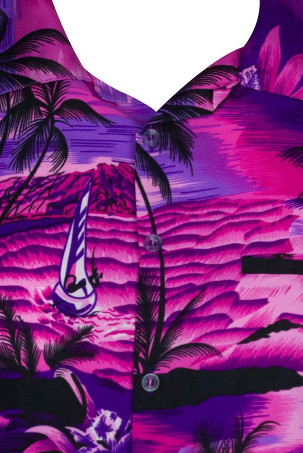 Men's Surfing-Shirt Short-Sleeve Casual-Button-Down Hawaii-Vacation Palms Sunset