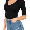 Half Sleeve Bodysuit V Neck Bodysuit Shirts for Women