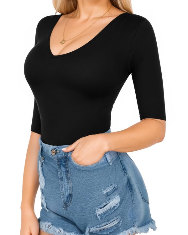 Half Sleeve Bodysuit V Neck Bodysuit Shirts for Women