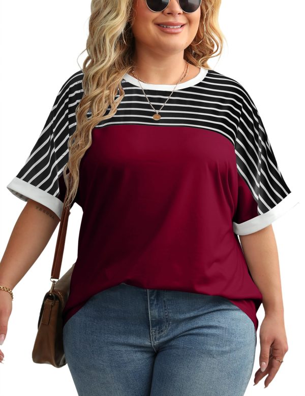 Womens Plus Size Tops Short Sleeve Summer T-Shirts Crewneck Loose Casual Tunic Blouse L - 5XL