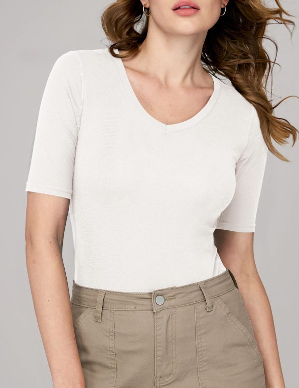 Women's V Neck T Shirts Slim Fitted Half Sleeve Tops Basic Tees