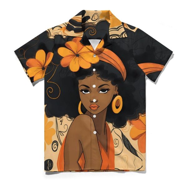 African Pretty Women Mens Hawaiian Shirt Short Sleeve Button Down Shirts Summer Casual Beach Top