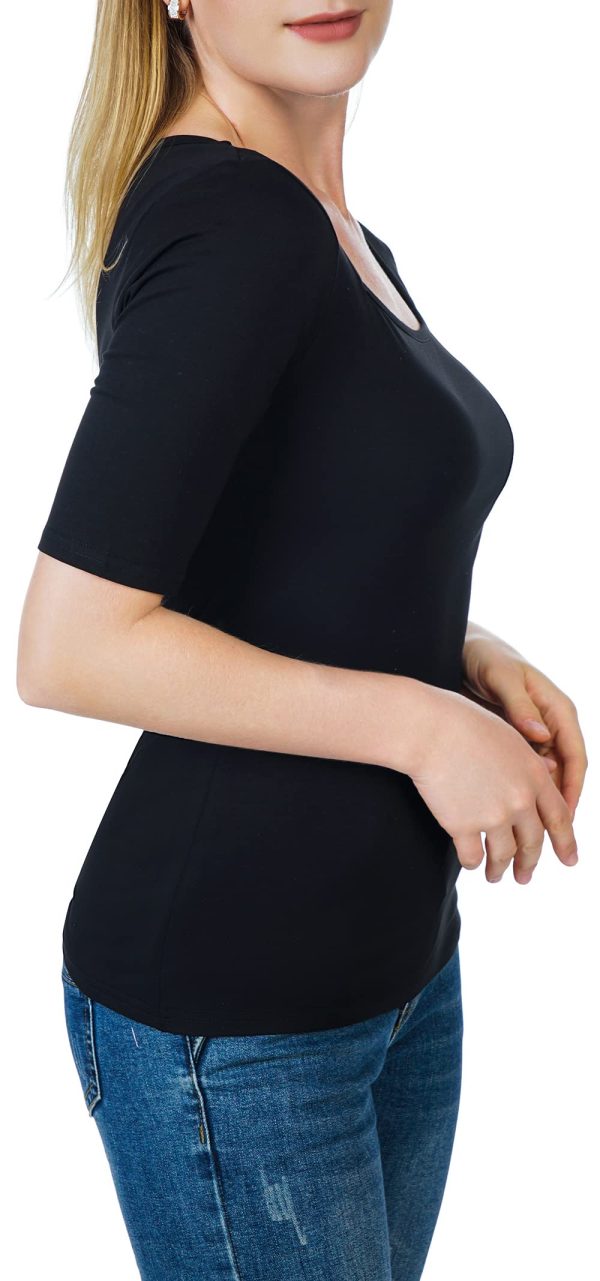 Women's Half Sleeve Square Neck Slim-Fit Tee Tops