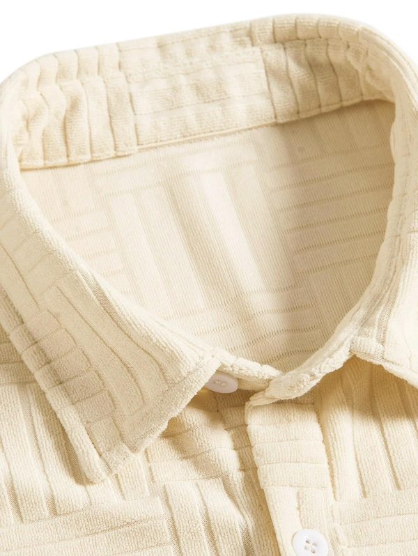 Mens Short Sleeve Button Down Shirt Jacquard Textured Summer Casual Top