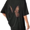 Women's Oversized Butterfly Back Cut Out Tee Tops Y2k Half Sleeve Crew Neck T Shirt