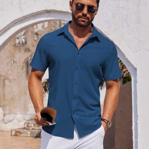 Mens Short Sleeve Button Down Shirts Casual Summer Shirt Untucked Dress Shirts