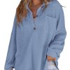 Women Waffle Knit Tops Henley Shirts Long Sleeve V Neck Solid Color Casual Tunic