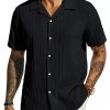 Men's Casual Button Down Shirts - Short Sleeve Summer Textured Beach Wrinkle-Free Shirts