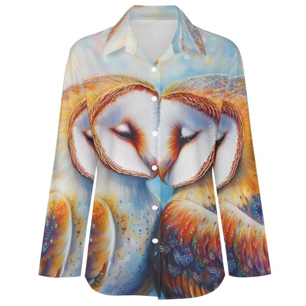 Owls Couple Women's Button Down Shirts Long Sleeve Casual Blouses Tops