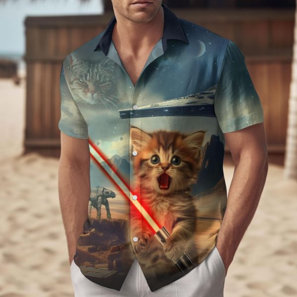 Cat Lovers Hawaiian Shirt for Men Women, Unisex Animal Print Button Down Shirt, Cat Print Shirt Short Sleeve for Adult