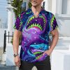 Mens Hawaiian Shark Shirts Short Sleeve Button Up Beach Summer Button Down Hawaiian Trippy Shirt for Men Women