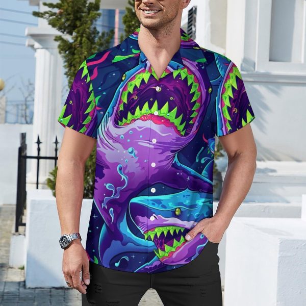 Mens Hawaiian Shark Shirts Short Sleeve Button Up Beach Summer Button Down Hawaiian Trippy Shirt for Men Women