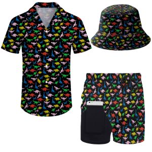 Men's 2 piece 80s 90s rave outfits for Men Hawaiian Shirts with a Bucket Hat