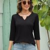 Womens V Neck 3/4 Sleeve T-Shirts Solid Color Casual Basic Tops Summer 2024 Tees Blouses Loose Fit Pullover 2024