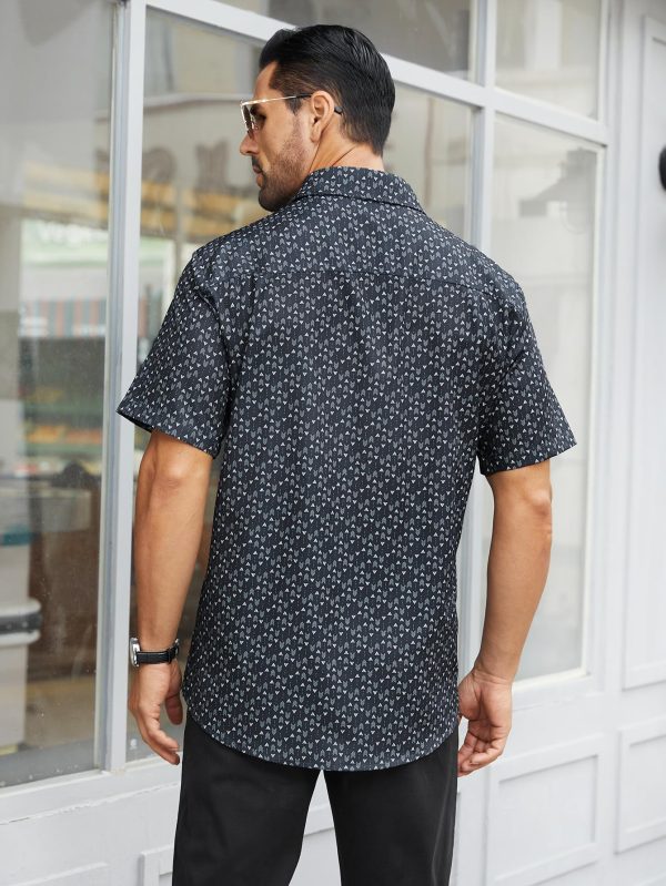 Men's Pattern Short Sleeve Button Down Graphic Printed Business Casual Dress Shirts with Pocket