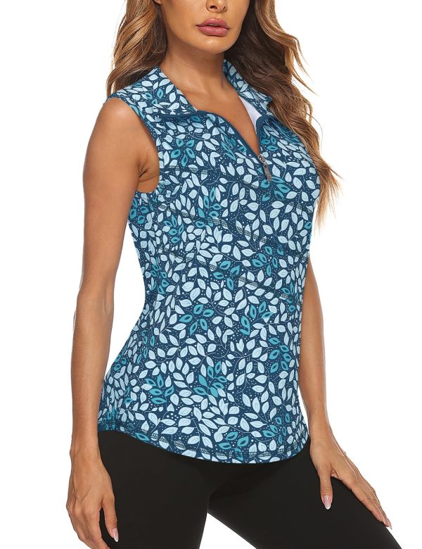 Women's Sleeveless Golf Tennis Polo Shirts Zip Up Dry Fit Workout Tank Tops Athletic Shirt