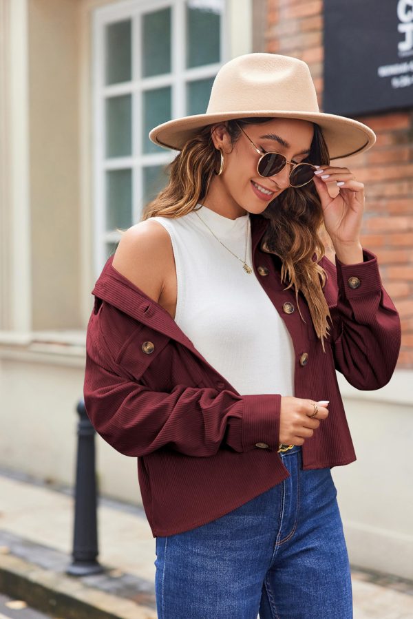 Womens Fashion Cropped Shackets Corduroy Button Down Crop Jackets Tops Long Sleeve Shirts Trendy 2025