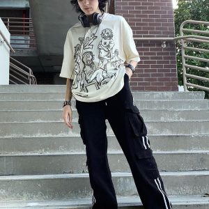 Mens Oversized Vintage Graphic Tees Summer Cartoon Loose Fit Half Sleeve Baggy T Shirts for Women