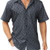 Men's Pattern Short Sleeve Button Down Graphic Printed Business Casual Dress Shirts with Pocket