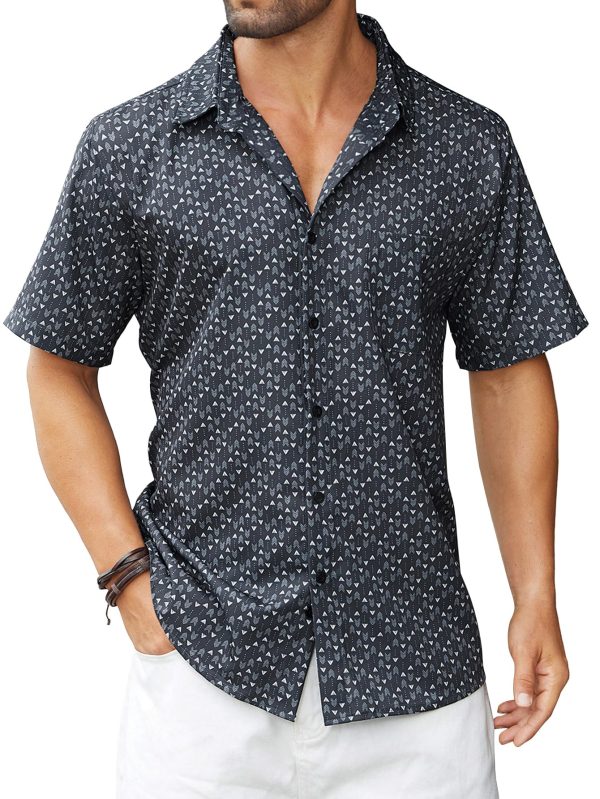 Men's Pattern Short Sleeve Button Down Graphic Printed Business Casual Dress Shirts with Pocket