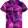 Men's Surfing-Shirt Short-Sleeve Casual-Button-Down Hawaii-Vacation Palms Sunset