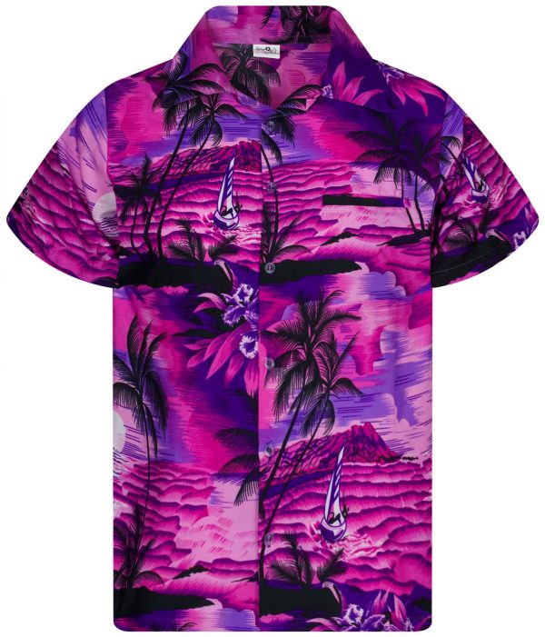 Men's Surfing-Shirt Short-Sleeve Casual-Button-Down Hawaii-Vacation Palms Sunset