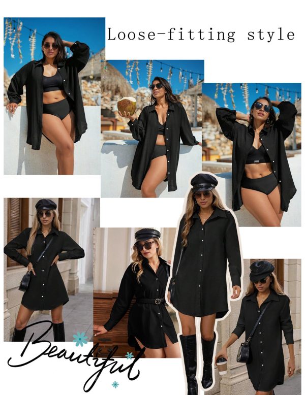 Women Oversized Button Down Shirts Boyfriend Long Sleeve Blouse Collared Tops
