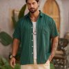 Men's Casual Striped Shirts Button Down Short Sleeve Blouse Summer Hawaiian Shirt