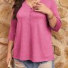 Women Plus Size Tops V Neck 3/4 Sleeve Casual T Shirts Loose Basic Tunic Tees