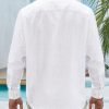 Men's Linen Shirts Casual Button Down Long Sleeve Shirt Solid Spread Collar Summer Beach Shirts with Pocket