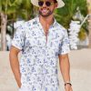 Mens Hawaiian Shirts Short Sleeve Tropical Button Down Shirts Floral Summer Beach Shirt