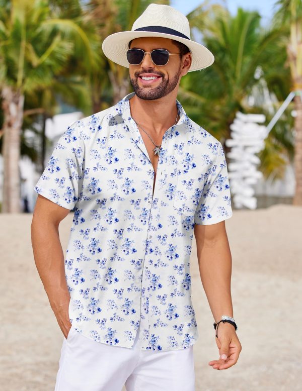 Mens Hawaiian Shirts Short Sleeve Tropical Button Down Shirts Floral Summer Beach Shirt